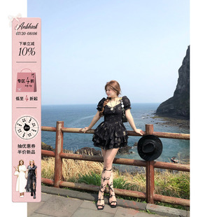 琥珀流浪诗星宿印花收腰连衣裙微胖大码 安妮不火 设计感小黑裙子