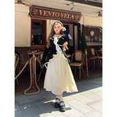 安妮不火赫本风拼接连衣裙女2025秋冬新款 小众假两件裙子 微胖大码