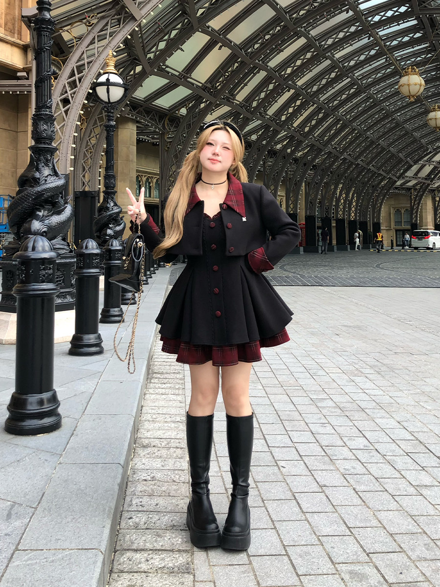 Annie is not hot, sweet and cool стильное шерстяное платье-костюм женский 2025 осень и зима новый стиль толстый костюм-двойка размера плюс Изображение 1