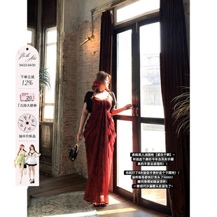 安妮不火 源氏千鹤串珠立领印花连衣裙微胖大码新中式国风长裙子