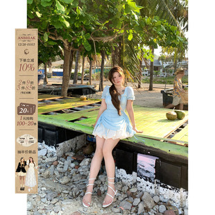 收腰公主小裙子 甜美抽绳褶皱蓬蓬裙微胖大码 安妮不火 美泉宫木影