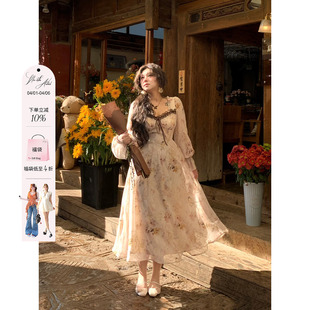 微胖大码 温柔裙子 蕾丝边碎花雪纺连衣裙女2025早春新款 安妮不火