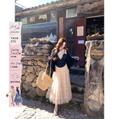 渡假风三件套装 网纱亮片半裙套组微胖大码 提花蕾丝吊带 安妮不火