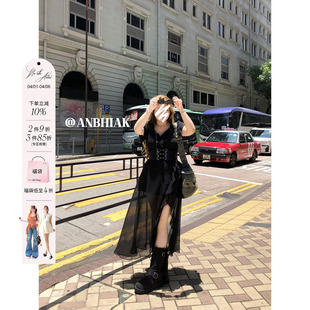 收腰短袖 裙子 小夜奈穗甜辣荷叶边雪纺连衣裙女微胖大码 安妮不火