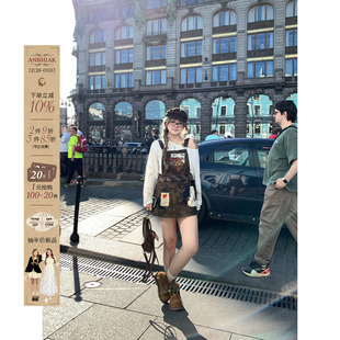 美式 微胖大码 背带裙 巴恩荒原蜡感做旧皮裙女2025秋新款 安妮不火