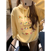 安妮不火 可爱印花复合银狐绒连帽卫衣女秋微胖大码 宽松显瘦外套