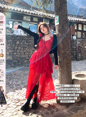 安妮不火 chao显白开叉不规则连衣裙女2026夏新款微胖大码吊带裙