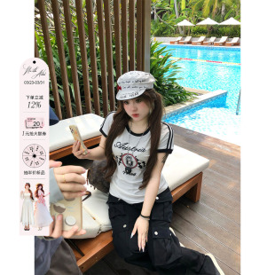 短袖 安妮不火 美式 素印花圆领T恤女微胖大码 上衣 诺丁汉8号赛车元