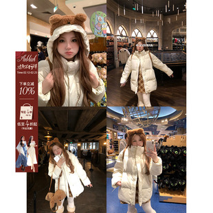 安妮不火宽松正肩立领连帽防风羽绒服女微胖大码保暖收腰羽绒外套