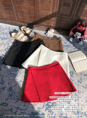 安妮不火 毛圈呢内里复合银狐绒半身裙女微胖大码高腰A字小短裙子