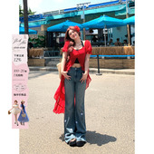 不规则裙子 微胖大码 安妮不火度假风开叉红色连衣裙女2024夏季 新款