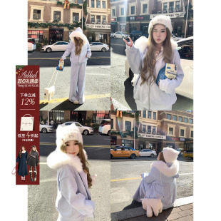 慵懒风宽松套装 套组女微胖大码 kt刺绣毛领卫衣外套长裤 安妮不火