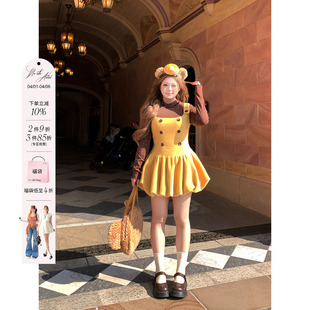 安妮不火 双排扣波点裙子 假两件高弹针织拼呢子花苞裙女微胖大码