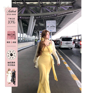 安妮不火 晨曦流浪簿纯色露背针织吊带裙女微胖大码 显瘦两件套装
