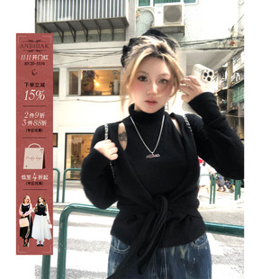 设计感毛织上衣 微胖大码 安妮不火 御姐假两件毛衣女2024秋冬新款