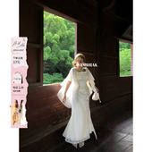 安妮不火纤指玲兰提花绸缎蕾丝拼接长裙女微胖大码 气质连衣裙 法式