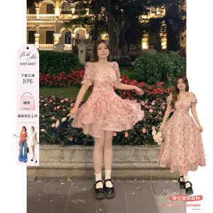 微胖大码 荷叶边连衣裙 玫瑰碎花裙子女收腰2024春夏新款 安妮不火