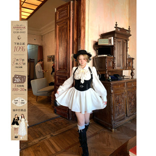 安妮不火 贵气千金宫廷风收腰裙 冬宫莉缇麂皮束腰长裙女微胖大码