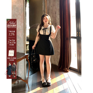 短袖 安妮不火 微胖大码 新款 小裙子 学院风娃娃领连衣裙女2024夏季