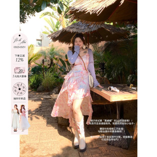 微胖大码 新款 渡假吊带裙 浪漫荷叶边雪纺短裙女2025夏季 安妮不火