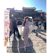 国风收腰裙子 蕾丝花拼接高弹针织连衣裙微胖大码 安妮不火 新中式