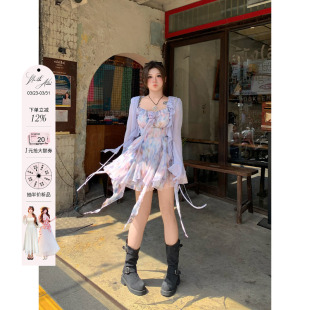 吊带裙子 微胖大码 安妮不火 氛围感油画碎花雪纺裙女2026春夏新款