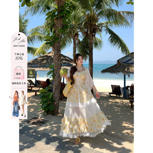 裙子小雏菊连衣裙 安妮不火盛夏野菊度假风碎花绑带吊带裙微胖大码