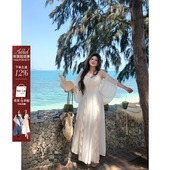 安妮不火 收腰吊带裙套装 塞纳杏蝶笺 蝴蝶蕾丝雪纺仙女裙微胖大码