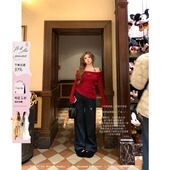 显瘦阔腿牛仔裤 女微胖大码 小众烫钻爆闪加绒宽松牛仔裤 安妮不火