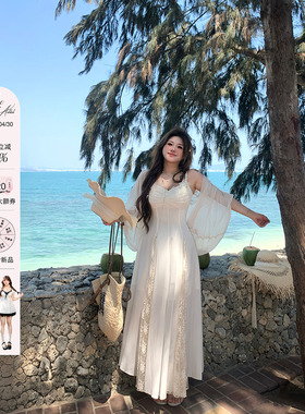 安妮不火 塞纳杏蝶笺 蝴蝶蕾丝雪纺仙女裙微胖大码收腰吊带裙套装