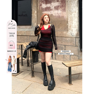 微胖大码 性感裙子 新款 安妮不火纯欲抽绳网纱针织连衣裙女2024夏季