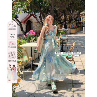 微胖大码 新款 仙女长裙 度假风扎染雪纺连衣裙女2024夏季 安妮不火