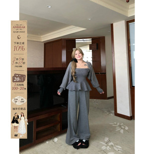 收腰三件套装 &吊带女秋微胖大码 糯叽叽触感粗针毛织开衫 安妮不火