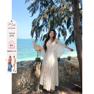 安妮不火 蝴蝶蕾丝雪纺仙女裙微胖大码 收腰吊带裙套装 塞纳杏蝶笺