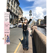 3D蜜桃臀微喇裤 女2025秋微胖大码 丹尼沙漏V腰微喇牛仔裤 安妮不火