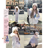 慵懒风宽松套装 套组女微胖大码 kt刺绣毛领卫衣外套长裤 安妮不火