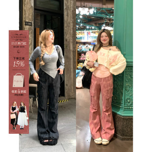 裤 复古微喇工装 女2025早秋新款 微胖大码 子 安妮不火 多口袋裤 美式