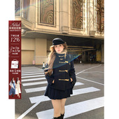 百褶裙套组女微胖大码 安妮不火 学院夹棉毛领呢外套 英伦风两件套