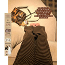 显示直筒裤 女微胖大码 子 磨毛复合加厚条纹松紧腰休闲裤 安妮不火