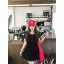安妮不火恋语织物俏皮感桃心印花连衣裙女微胖大码收腰可爱小裙子