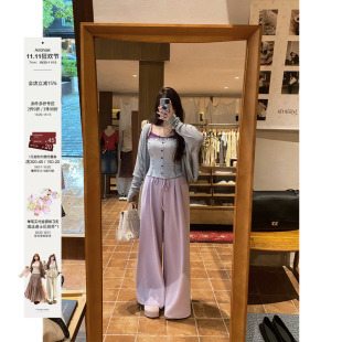 安妮不火 甜美蝙蝠袖开衫+吊带+长裤套装女微胖大码慵懒风三件套