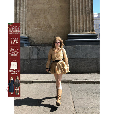 安妮不火 洛薇诗珀收腰衬衫裙女2025微胖大码法式老钱气质连衣裙