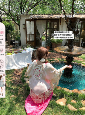 安妮不火 手作绾羽竹节肌理钩花流苏开衫女微胖大码防晒披肩开衫
