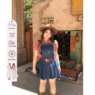 安妮不火 古城爱丽丝一衣多穿kt刺绣背带裙女微胖大码可爱收腰裙