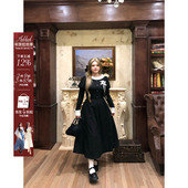 安妮不火千金感泡泡袖 裙子 收腰长袖 波点拼接连衣裙女微胖大码 法式