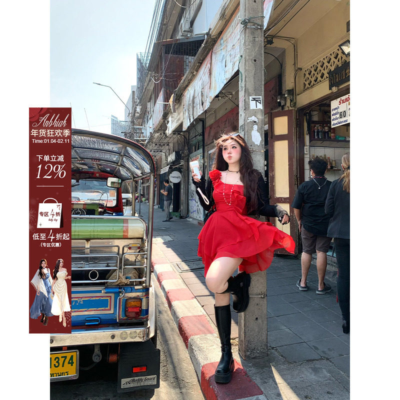 安妮不火赤蝶玫瑰巨显白收腰花朵雪纺裙女夏季微胖大码花朵吊带裙,女装/女士精品,连衣裙,淘宝优惠券,粉丝福利购,淘宝优惠卷