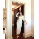 气质长裙套装 安妮不火 御姐系雪尼尔蕾丝V领开叉连衣裙女微胖大码