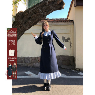 气质连衣裙 微胖大码 安妮不火 学院风条纹拼接裙子女2025秋冬新款