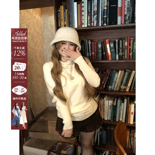 安妮不火 设计感古早堆堆领蝙蝠袖毛织衫女微胖大码收腰气质上衣