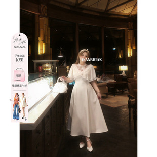 微胖大码 公主裙 新款 安妮不火木梨花缎带结甜美系斗篷千金裙女夏季